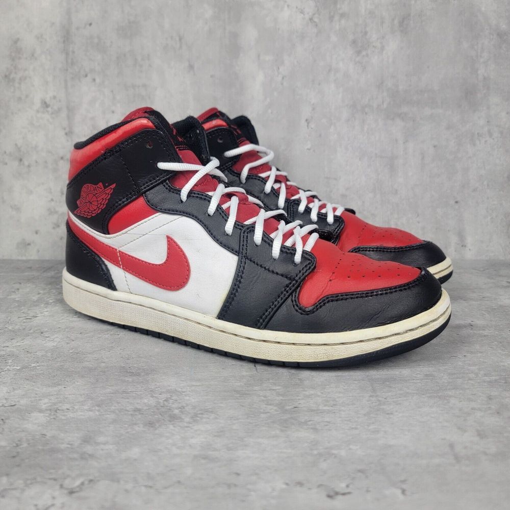 Nike Mens Air Jordan 1 Mid Bred Toe Size 8.5 Basketball Shoes Sneakers